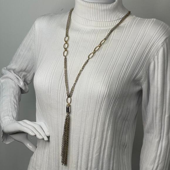 Chico's gold tone necklace long mixed metals silver gold costume jewelry trendy - Picture 2 of 10